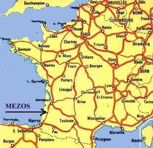Une carte de France afin de mieux situer les Landes, Mézos et Plinguet